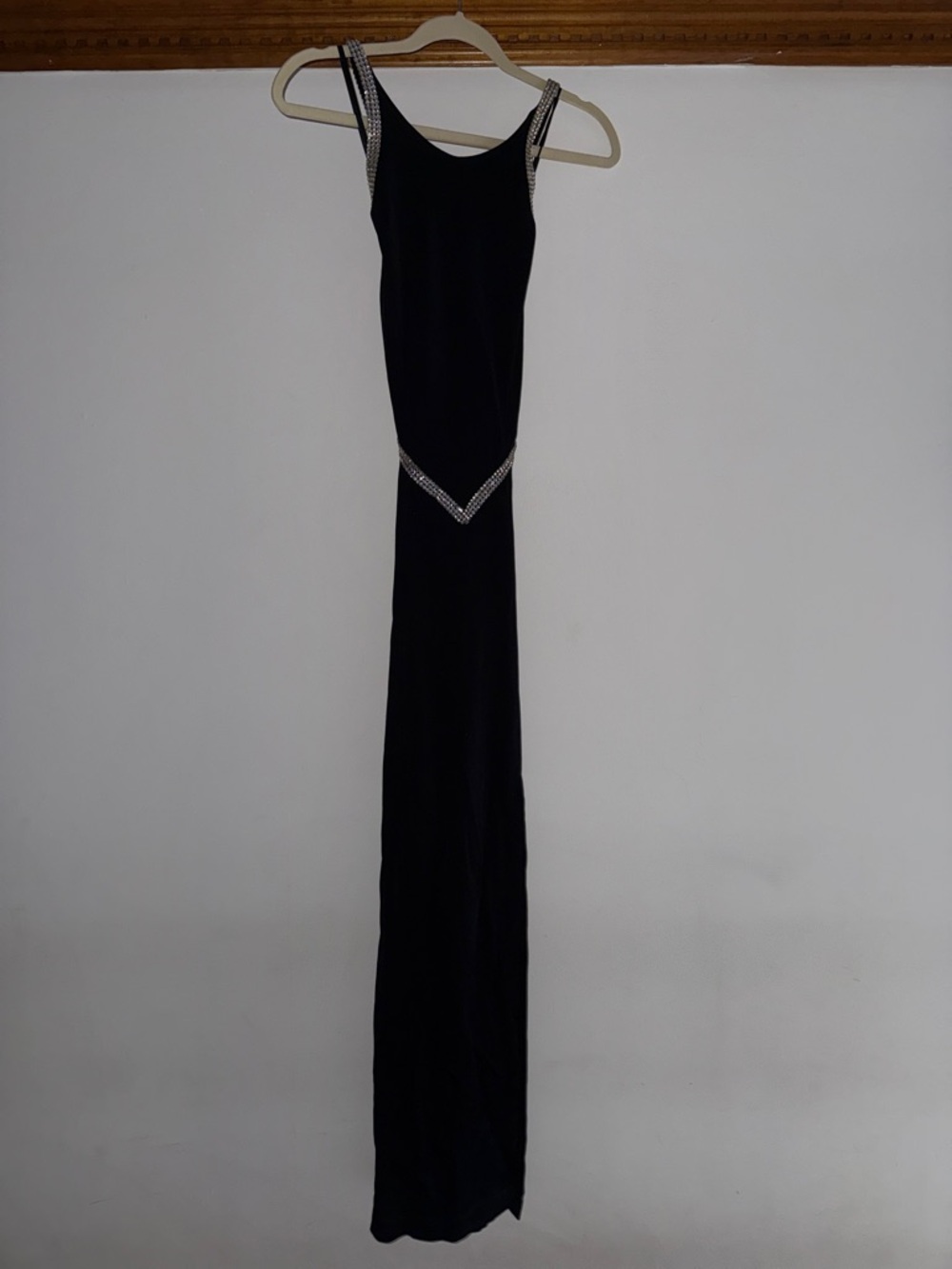 Vintage Cache Black Rhinestone Strap Evening Dress